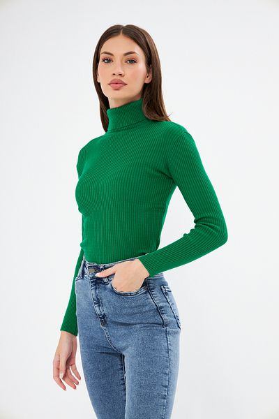 brako tekstil Pulover de damă, verde, cu mânecă lungă, cu gât tricotat