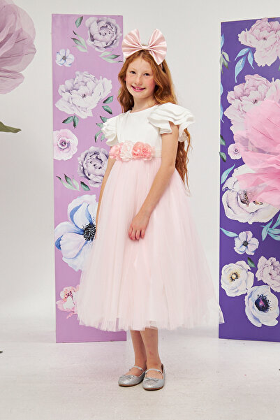 Jolanda ÇİÇEK KEMERLİ TÜL ETEKLİ KIZ ÇOCUK ELBİSE