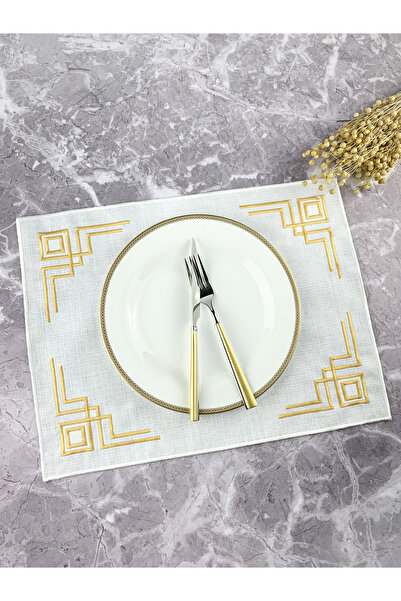 WEARE2 Λευκό Χρώμα με Χρυσό Κέντημα Ορθογώνιο 34x44εκ. Αμερικάνικο Σερβίτσιο