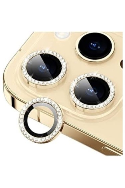 Generic Brand iPhone 13 pro max camera protective with stones Gold color