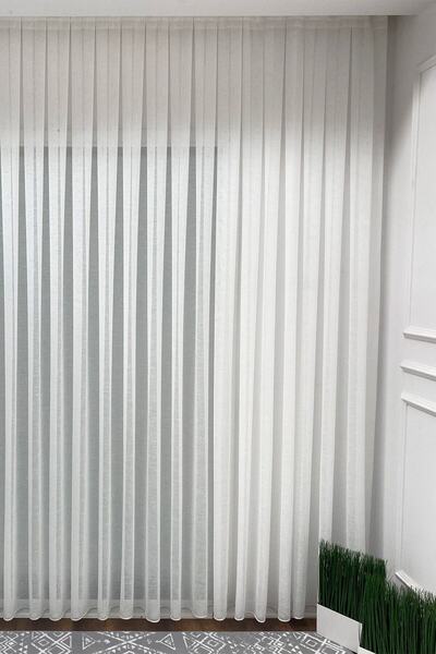 SütreTasarım Payidar Natural Linen Tulle Curtain 1/3 Thick Pleat Non-Wrinkle Don't Want Iron