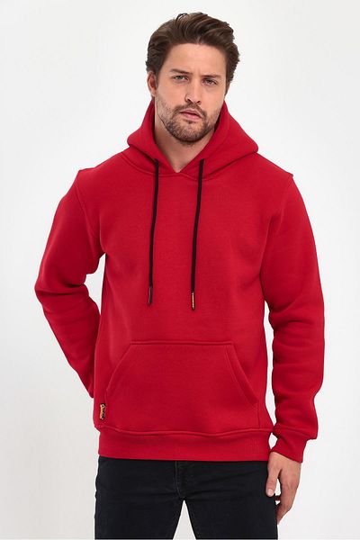 COMBİNE MİCHAİL Red Color Kangaroo Pocket Hooded Sweatshirt 1205