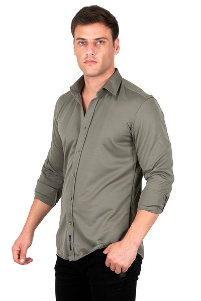 DeepSEA Ανδρικό πλεκτό πουκάμισο Khaki Slim Fit2309480