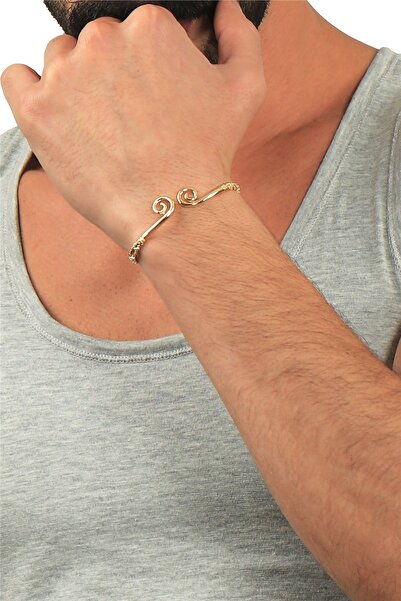 LABALABA Men's Lacquer Gold Color Plated Adjustable Open Band Spiral Form Bracelet