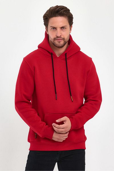 COMBİNE MİCHAİL Red Color Kangaroo Pocket Hooded Sweatshirt 1205