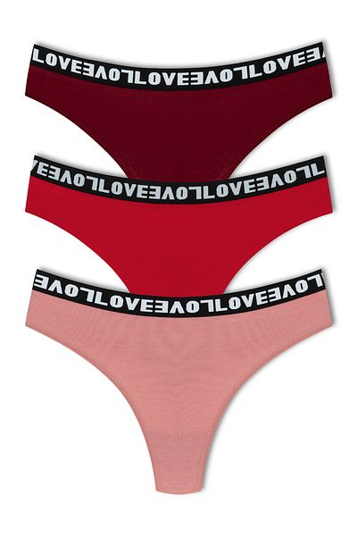 HNX Bumbac Dantela Spate LOVE Cauciuc Thong Chiloți Femei 3 Piese