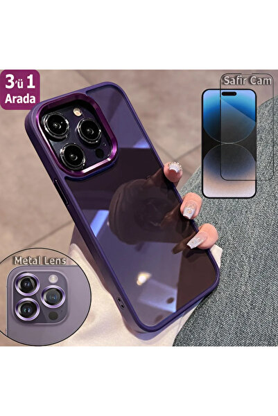 EDELFU iPhone 14 Pro Max Uyumlu Derin Mor Sararmaz Mika Kapak, Cam Koruyucu v...
