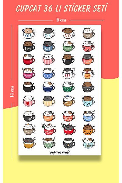 Craft PAPİRUS CRAFT KUPA KEDİLER 36 LI STİCKER , ETİKET ,ÇIKARTMA SETİ