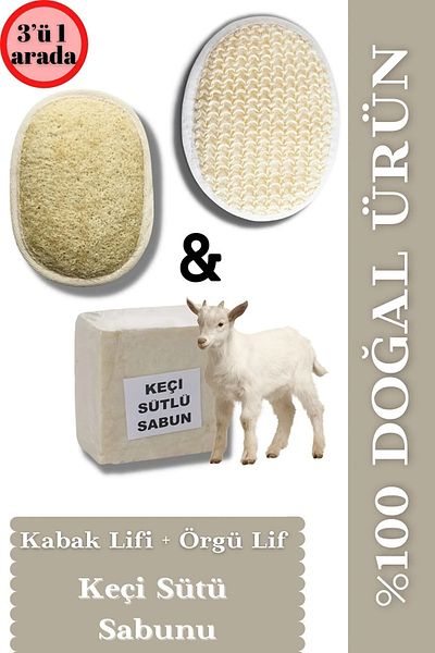 EPİZEN Goat Milk Soap 100% Natural Oval Pumpkin Fiber Knitted Body Scrub Set