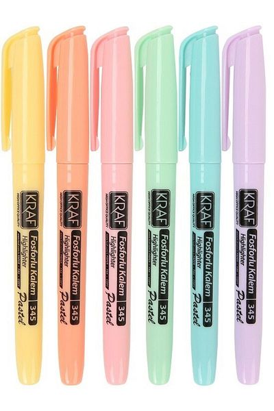 KRAF 345 6-Piece Highlighter Pastel Pen Type
