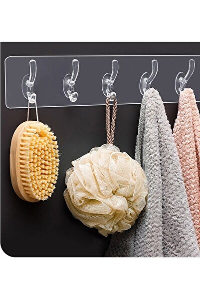 Genel Markalar 5'li Kendinden Yapışkanlı Güçlü Şeffaf Askılık - Kapı Arkası M...