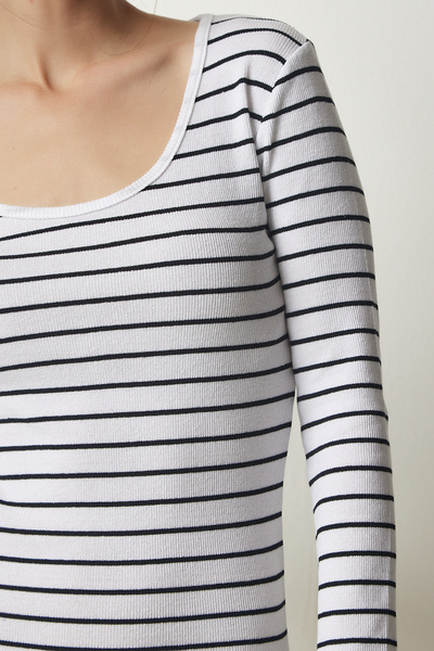 Happiness İstanbul Rochie tricotată Saran cu dungi albe pentru femei GT00227