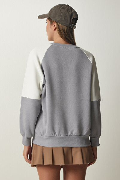 Happiness İstanbul Dámska sivobiela mikina Colorblock Raised HF00448