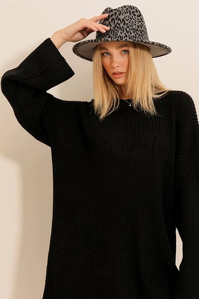 Trend Alaçatı Stili Großer Hut mit Leopardenmuster in Schwarz für Damen ALC-X11155