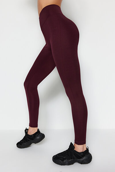 Trendyol Collection Dark Cherry Wide Waist Elastic Extra Shaping Full Length Knitted Sports Leggings TWOAW21TA0029