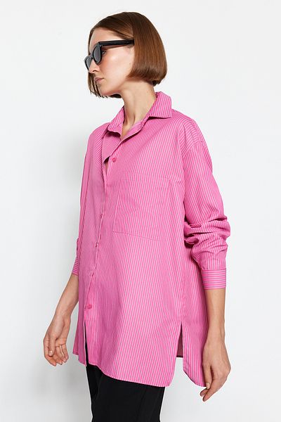 Trendyol Collection Oversize Pink Striped Woven Shirt - Wide Fit TWOAW24GO00292