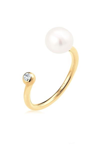 ELLI Ring Süßwasser-Zuchtperle Kristall in 925 Sterling Silber
