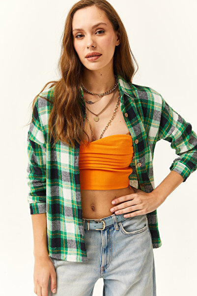 Olalook Women's Green Yellow Plaid Lumberjack Shirt