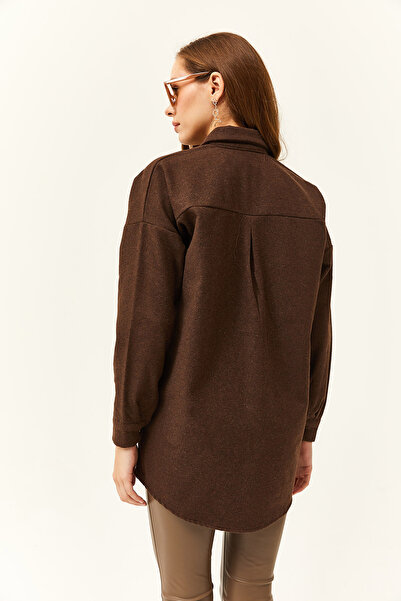 Olalook Dámská květinová hořká hnědá flitrová košile oversize razítka