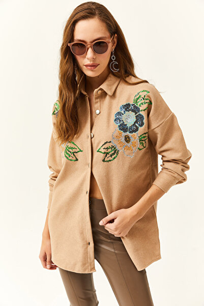 Olalook Γυναικείο πουκάμισο με λουλούδια με πούλιες με πούλιες με λουλούδια, oversize