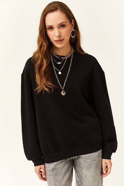 Olalook Dámská černá mikina Crew Neck Basic Oversize