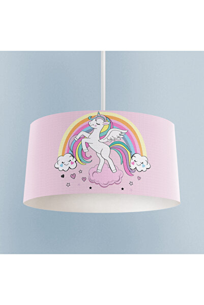 MASAL ODAM BEBEK VE ÇOCUK ODASI Gökuşağı ve Unicorn Desenli Pembe Avize