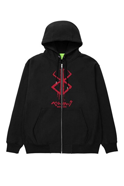 Violon Berserk Logo Printed Oversize Μαύρη ζακέτα με κουκούλα Unisex με φερμουάρ