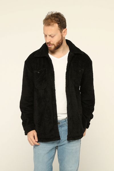 Owut Collection Ανδρική βελούδινη ζακέτα μαύρη Oversize Kangaroo Pocket