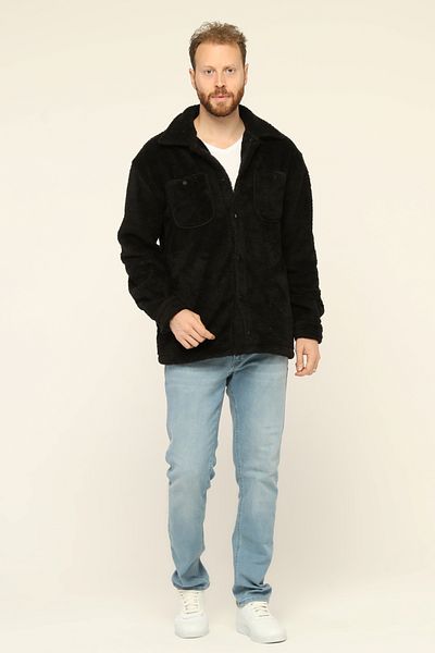 Owut Collection Ανδρική βελούδινη ζακέτα μαύρη Oversize Kangaroo Pocket