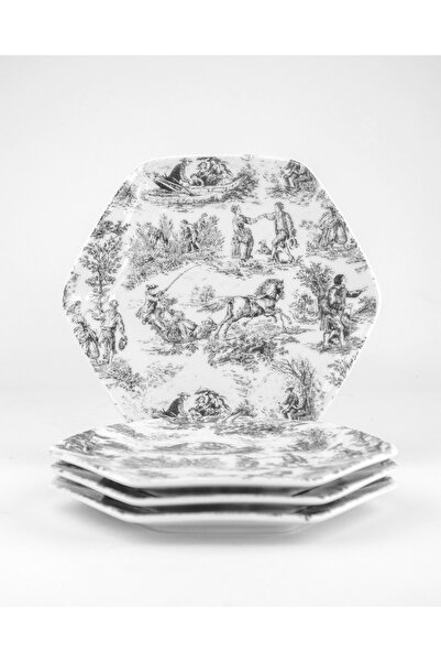 Bursa Porselen Dekor Black British 4 piece porcelain dessert/cookie plate