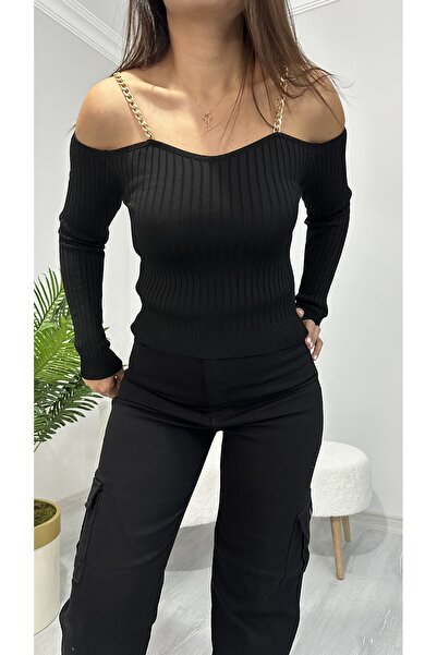 NARDRESS Zincir Detaylı Siyah Triko