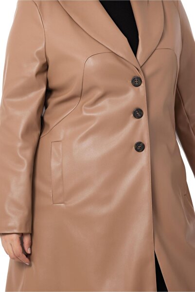 DISENTIS MODEST Large Size Pocketed Button Closure Lined Leather Mink Coat