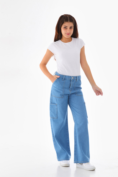 ASL GOLF CLUB Loose Cut Girl Jeans with Cargo Pockets