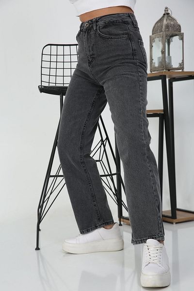 BROSERER Yelloww Women's Smoked Lycra Wide Leg Jeans Loose Wide Leg Anthracite Jeans