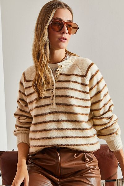 Bianco Lucci Charmed gestreifter Strickpullover mit 11 Knöpfen für Damen