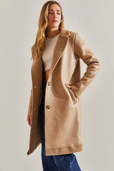 Bianco Lucci Damen-Ledermantel mit Knöpfen