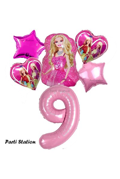 Parti Station Barbie Folyo Balon Set Barbie Kalp Pembe 9 Yaş Balon Set Barbie...