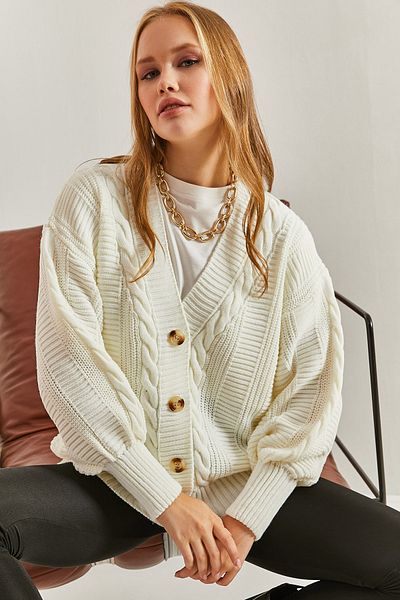 Bianco Lucci Damen-Cardigan aus geflochtenem Strick