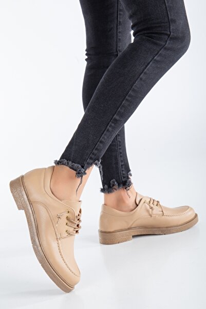 SOFT FASHION Kadın Ten & Nude Yeni Moda Rahat Bağcıklı Sessiz Termo Taban Loafer Günlük Ayakkabı - Topuk 3 cm