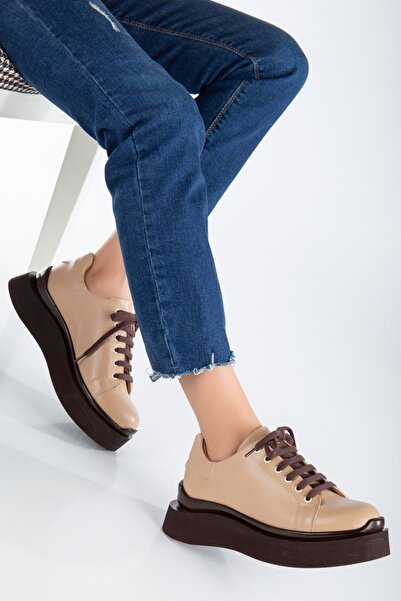SOFT FASHION Kadın Ten & Nude Kalın Tabanlı Yeni Moda Rahat Bağcıklı Loafer G...