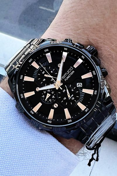 Ferrucci Function Men's Wristwatch 3 Atm Waterproof Black Color Steel Strap + Bracelet FRE2039C4