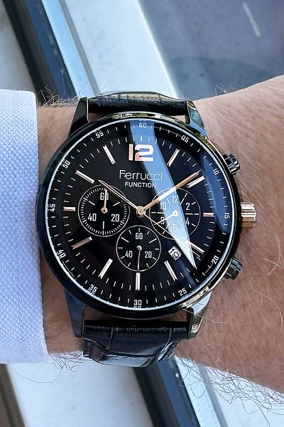 Ferrucci Men's Black Leather Band 3 ATM Waterproof Wrist Watch - Gift Bracelet GFRE2032C4