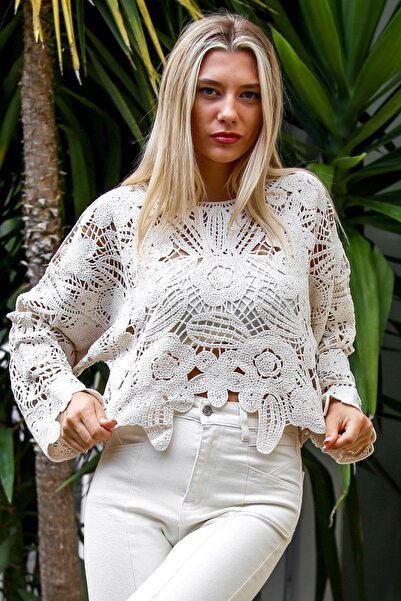 Chiccy Ecru Boat Neck Long Sleeve Knitwear Casual Blouse