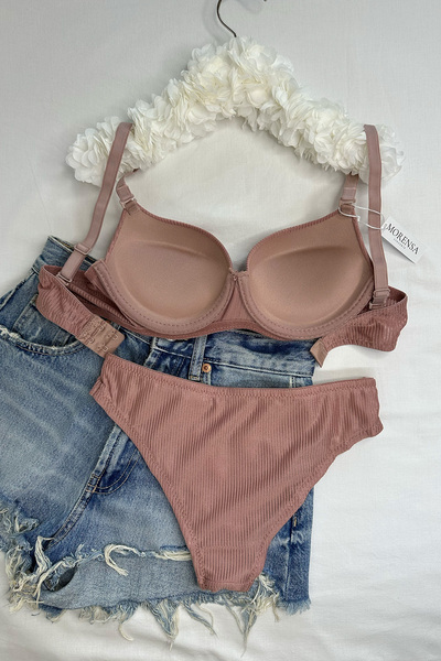 Morensa Βασικό μοτίβο Underwire Push up Σετ σουτιέν σε σκόνη