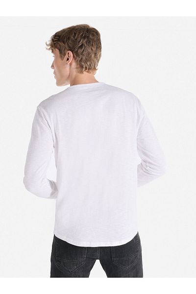 Colin's Tricou cu mânecă lungă pentru bărbați, cu decolteu rotund, alb de bază