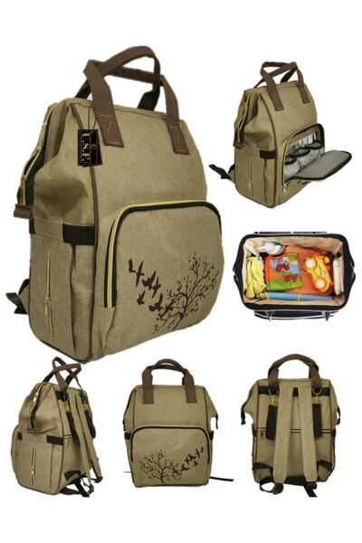 USF Baby Care Bag Luxury Mother Baby Care Backpack Tree Bird Pattern Beige Patterned