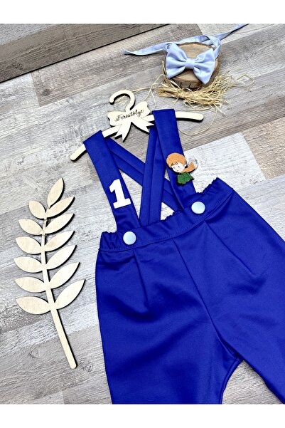 Feriatolye Küçük prens konsepti erkek çocuk mavi pantolon salopet papyon takımı