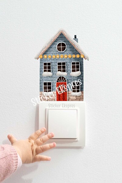 Sticker Ekspres Karlı Ev K10 Yılbaşı Yeni Yıl Priz Sticker