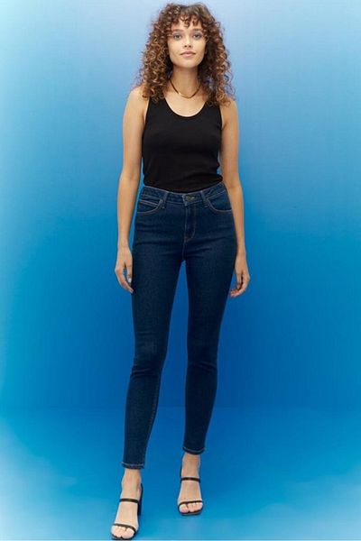 ButikDina Pantaloni skinny din denim cu lycra cu talie înaltă albastru închis Jean