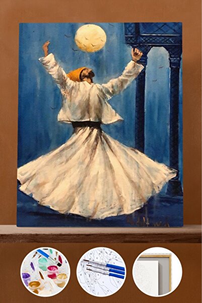 kendinyaphobi Sayılarla Boyama Seti Çerçeveli Kasnaklı Semazen 3 50 x 65 cm